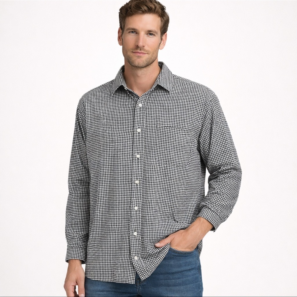 Cambridge Classics Men’s Houndstooth Flannel Shirt XLT Black White Cotton